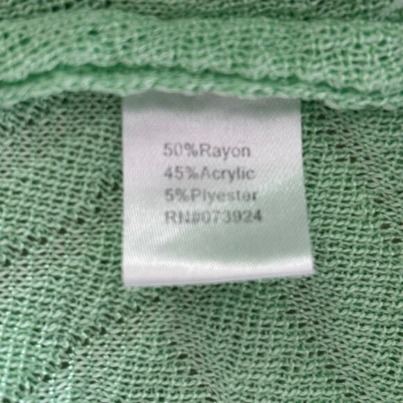 Ming Wang Cardigan Women Size Medium Green Embossed Geometric Studded Open Front - Picture 6 of 14